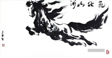 Der fliegende Pferd in Chinesisch Tinte Schwarz Weiß Ölgemälde